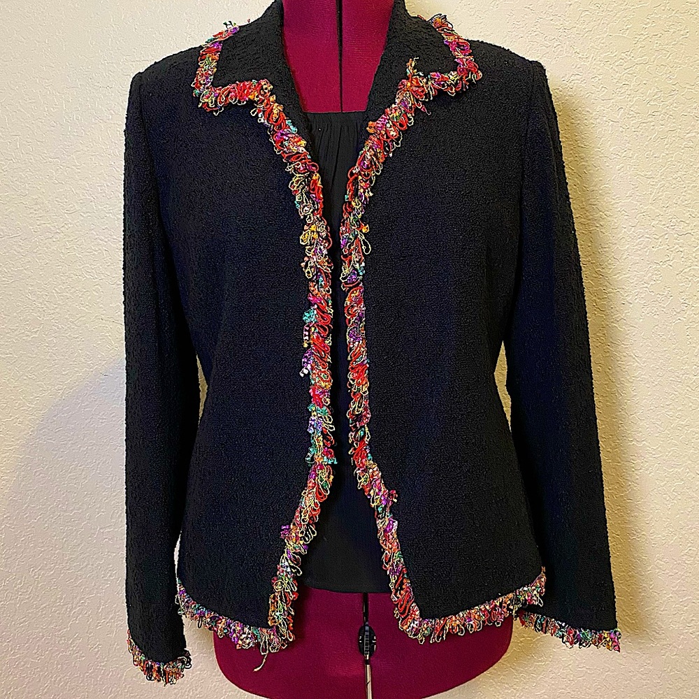 Anthracite | Black Blazer with Fun Colorful Yarn Detailing 14 📓🎨👩🏻🏫